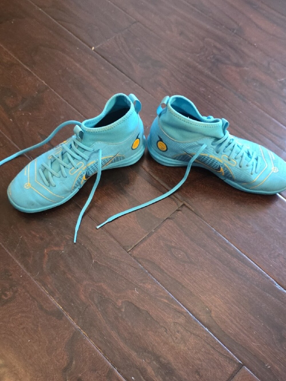 Nike Blue Athletic Sneakers Turf Shoes Cleats with Yellow Accents - Picture 3 of 4